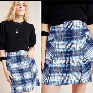 Anthropologie Maeve Slim blue Plaid Mini Skirt size NEW